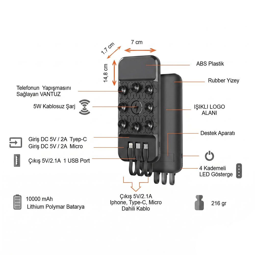 Işıklı Logo Wireless Powerbank 10000 mAh