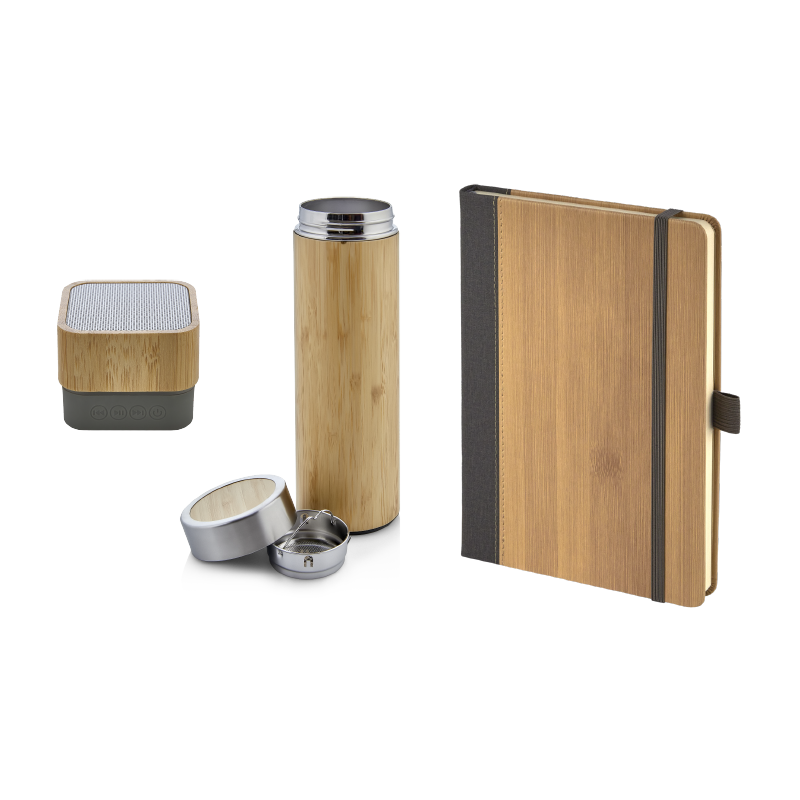  Bambu Defter & Hoparlör & Termos Set