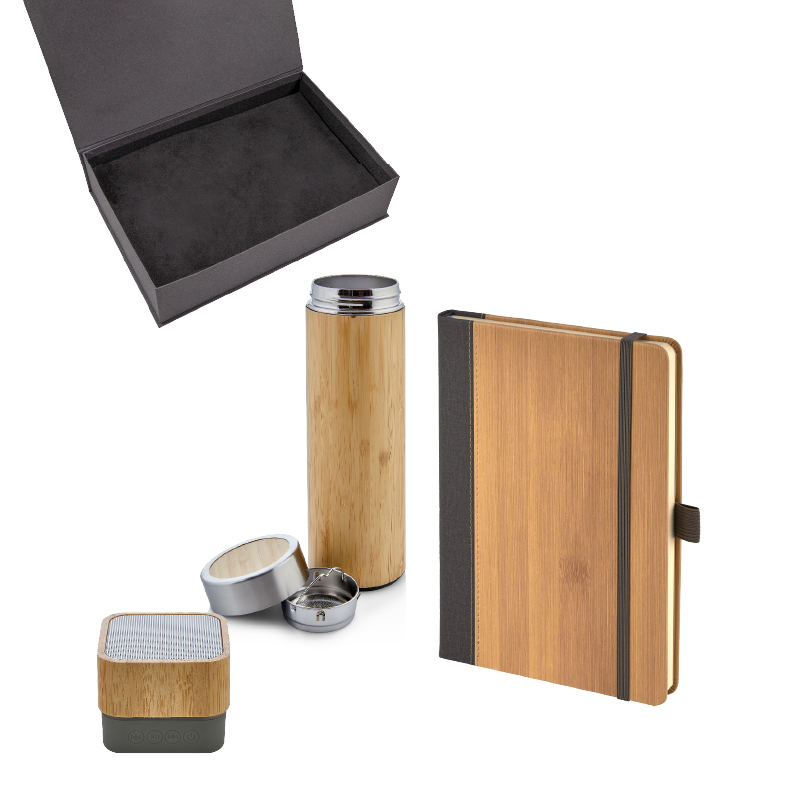  Bambu Defter & Hoparlör & Termos Set