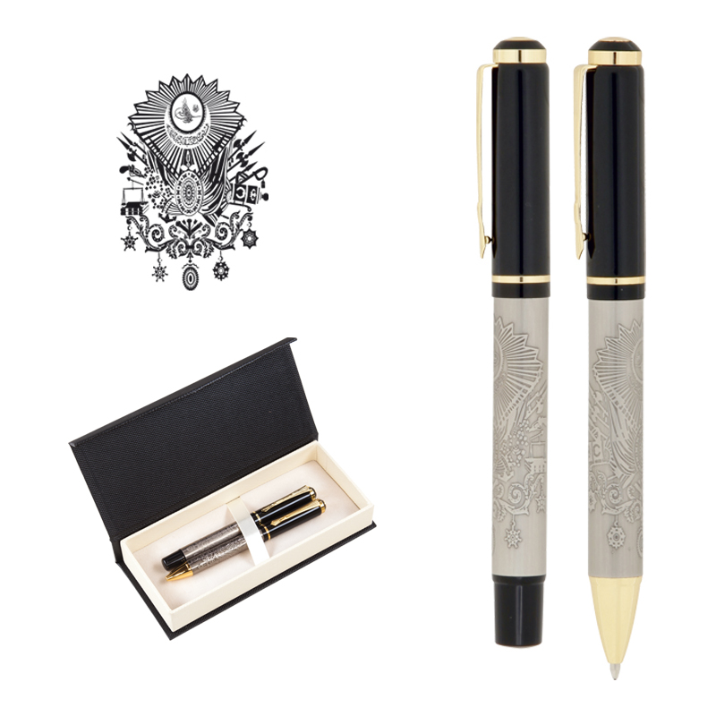  Kabartma Figürlü Metal Roller & Tükenmez Kalem Seti